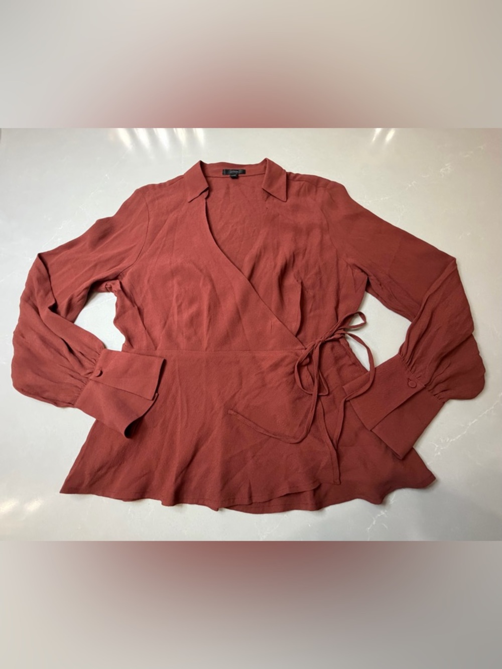 J. Crew Drapey Crepe Clay Tile Orange Wrap Blouse, 10